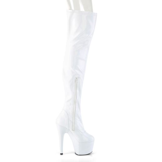 Product image of Pleaser ADORE-3000HWR White Stretch Holographic/White Holographic 7 inch (17.8 cm) Heel 2 3/4 inch (7 cm) Platform Stretch Thigh Boot Side Zip Thigh High Boot