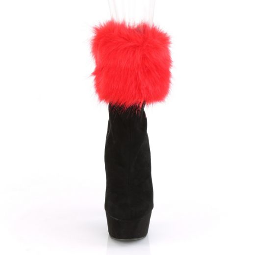 Product image of Pleaser DELIGHT-1000 Black Faux Suede/Black Faux Suede 6 inch (15.2 cm) Heel 1 3/4 inch (4.5 cm) Platform Ankle Bootie With Faux Fur Cuffs Inside Zip