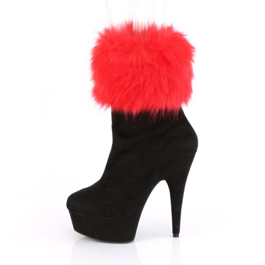 Product image of Pleaser DELIGHT-1000 Black Faux Suede/Black Faux Suede 6 inch (15.2 cm) Heel 1 3/4 inch (4.5 cm) Platform Ankle Bootie With Faux Fur Cuffs Inside Zip
