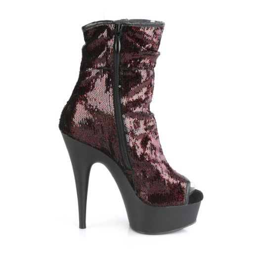 Product image of Pleaser DELIGHT-1008SQ Burgundy Sequins/Black Matte 6 inch (15.2 cm) Heel 1 3/4 inch (4.5 cm) Platform Peep Toe Sequins Ankle Boot Side Zip