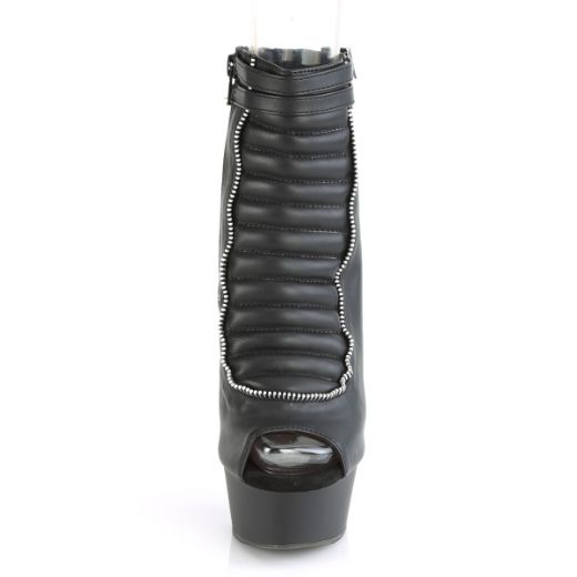 Product image of Pleaser DELIGHT-600-18 Black Faux Leather/Black Matte 6 inch (15.2 cm) Heel 1 3/4 inch (4.5 cm) Platform Open Toe/Heel Ankle Boot Side Zip