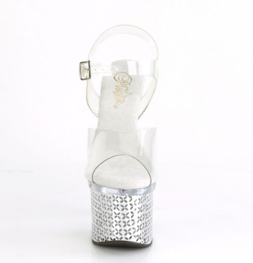 Product image of Pleaser DISCOLITE-708FLP Clear/Silver Chrome 7 inch (17.8 cm) Heel 3 inch (7.6 cm) Platform Led Illuminated Ankle Strap Sandal