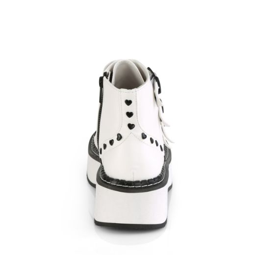 Product image of Demonia EMILY-315 White Vegan Faux Leather 2 inch Platform Lace-Up Front/Buckles Straps Ankle Boot Side Zip