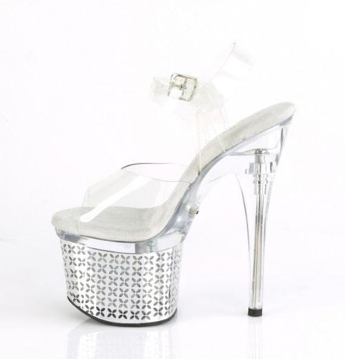 Product image of Pleaser DISCOLITE-708FLP Clear/Silver Chrome 7 inch (17.8 cm) Heel 3 inch (7.6 cm) Platform Led Illuminated Ankle Strap Sandal