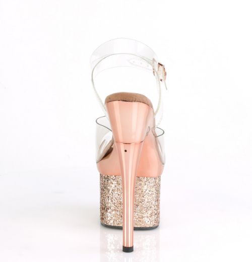 Product image of Pleaser ESTEEM-708CHLG Clear/Rose Gold Chrome-Multicolour Glitter 7 inch (17.8 cm) Heel 3 inch (7.6 cm) Platform Ankle Strap Sandal