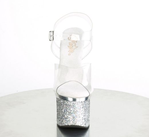 Product image of Pleaser ESTEEM-708CHLG Clear/Silver Chrome-Multicolour Glitter 7 inch (17.8 cm) Heel 3 inch (7.6 cm) Platform Ankle Strap Sandal