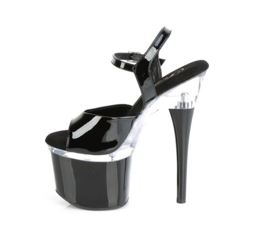 Product image of Pleaser ESTEEM-709 Black Patent/Clear-Black 7 inch (17.8 cm) Heel 3 inch (7.6 cm) Platform Ankle Strap Sandal Shoes