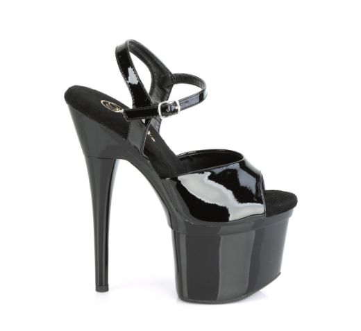 Product image of Pleaser ESTEEM-709 Black Patent/Black 7 inch (17.8 cm) Heel 3 inch (7.6 cm) Platform Ankle Strap Sandal Shoes
