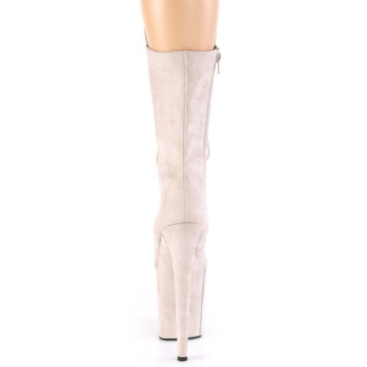 Product image of Pleaser FLAMINGO-1050FS Nude Faux Suede/Nude Faux Suede 8 inch (20 cm) Heel 4 inch (10 cm) Platform Lace-Up Front Mid Calf Boot Side Zip