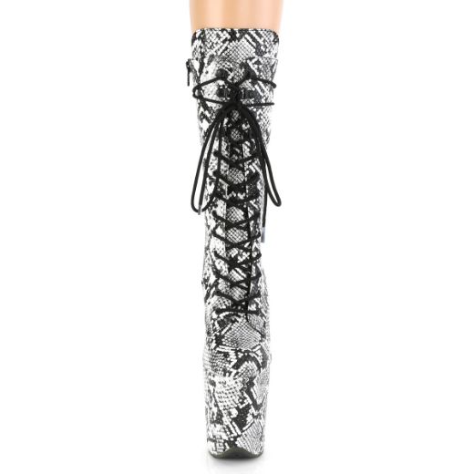 Product image of Pleaser FLAMINGO-1050SP Black-White Animal Print Print/Black-White Animal Print Print 8 inch (20 cm) Heel 4 inch (10 cm) Platform Lace-Up Front Mid Calf Boot Side Zip