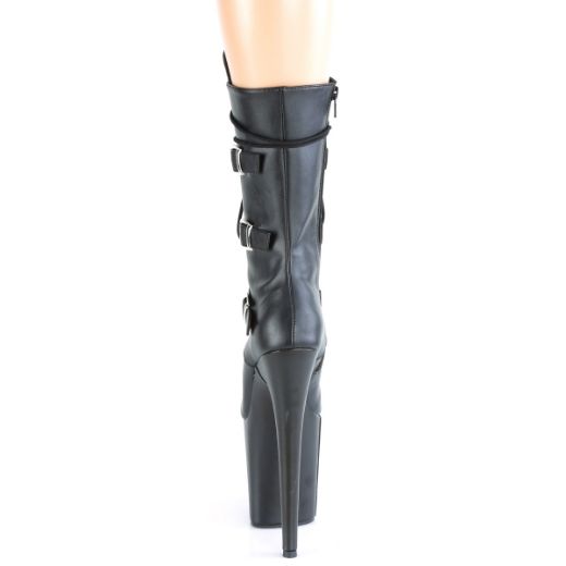 Product image of Pleaser FLAMINGO-1053 Black Faux Leather/Black Faux Leather 8 inch (20 cm) Heel 4 inch (10 cm) Platform Lace-Up Front Mid Calf Boot Side Zip