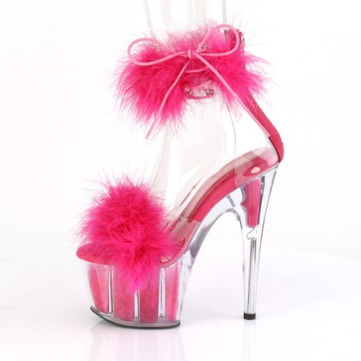 Product image of Pleaser ADORE-724F Clear-Hot Pink Faux Fur/Hot Pink Faux Fur 7 inch (17.8 cm) Heel 2 3/4 inch (7 cm) Platform Faux Feathers Faux Fur Ankle Cuff Sandal Back Zip