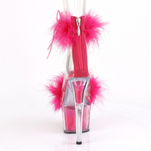 Product image of Pleaser ADORE-724F Clear-Hot Pink Faux Fur/Hot Pink Faux Fur 7 inch (17.8 cm) Heel 2 3/4 inch (7 cm) Platform Faux Feathers Faux Fur Ankle Cuff Sandal Back Zip
