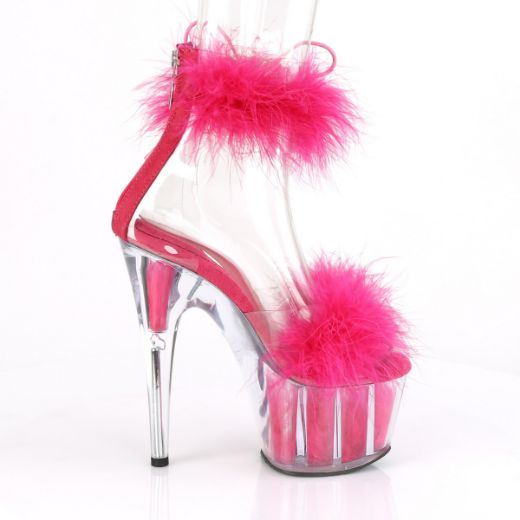 Product image of Pleaser ADORE-724F Clear-Hot Pink Faux Fur/Hot Pink Faux Fur 7 inch (17.8 cm) Heel 2 3/4 inch (7 cm) Platform Faux Feathers Faux Fur Ankle Cuff Sandal Back Zip