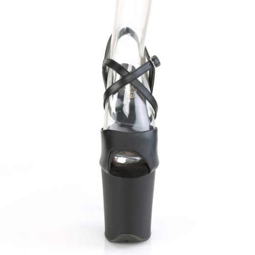 Product image of Pleaser FLAMINGO-824 Black Faux Leather/Black Matte 8 inch (20 cm) Heel 4 inch (10 cm) Platform Peep Toe Criss Cross Ankle Strap Sandal