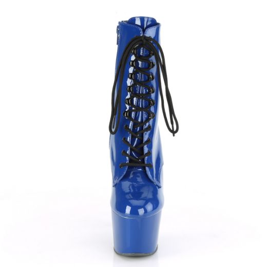 Product image of Pleaser ADORE-1020 Royal Blue Patent/Royal Blue 7 inch (17.8 cm) Heel 2 3/4 inch (7 cm) Platform Lace-Up Front Ankle Boot Side Zip