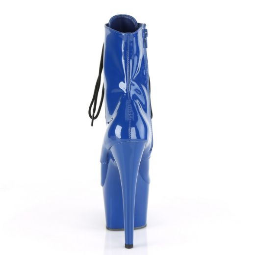 Product image of Pleaser ADORE-1020 Royal Blue Patent/Royal Blue 7 inch (17.8 cm) Heel 2 3/4 inch (7 cm) Platform Lace-Up Front Ankle Boot Side Zip