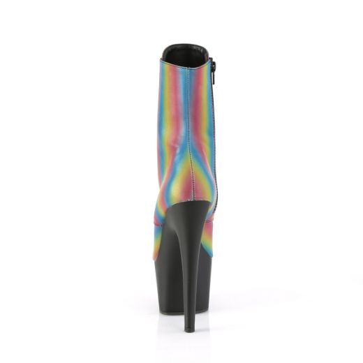 Product image of Pleaser ADORE-1020REFL-02 Rainbow Reflective/Black Matte 7 inch (17.8 cm) Heel 2 3/4 inch (7 cm) Platform Lace-Up Front Ankle Boot Side Zip