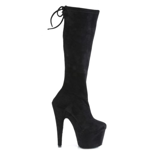 Product image of Pleaser ADORE-2008 Black Stretch Faux Suede/Black Faux Suede 7 inch (17.8 cm) Heel 2 3/4 inch (7 cm) Platform Stretch Pull-On Knee Boot