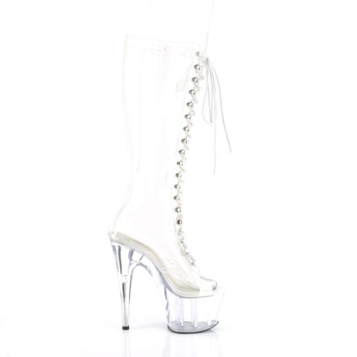 Product image of Pleaser ADORE-2021C Clear/Clear 7 inch (17.8 cm) Heel 2 3/4 inch (7 cm) Platform Peep Toe Lace-Up Knee Boot Knee High Boot