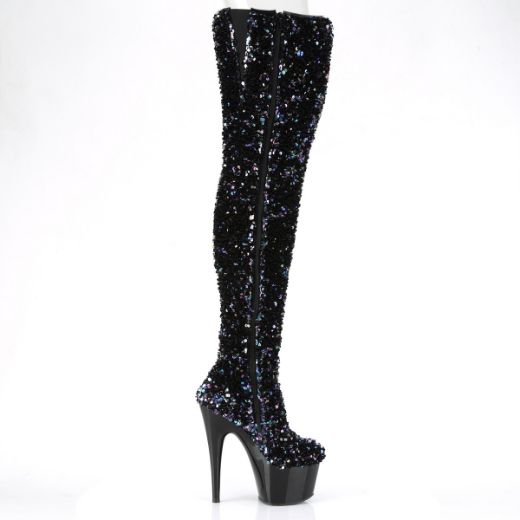 Product image of Pleaser ADORE-3020 Black Multicolour Seuqins/Black 7 inch (17.8 cm) Heel 2 3/4 inch (7 cm) Platform Sequins Thigh High Boot Inside Zip