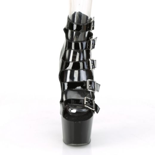 Product image of Pleaser ADORE-700-33 Black Patent/Black 7 inch (17.8 cm) Heel 2 3/4 inch (7 cm) Platform Buckles-Up Strappy Ankle Bootie Back Zip