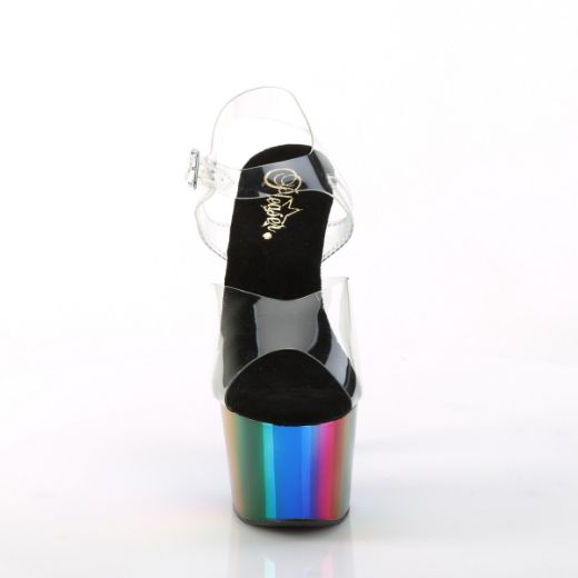 Product image of Pleaser ADORE-708RC Clear/Rainbow Chrome 7 inch (17.8 cm) Heel 2 3/4 inch (7 cm) Chrome Plated Platform Ankle Strap Sandal Shoes