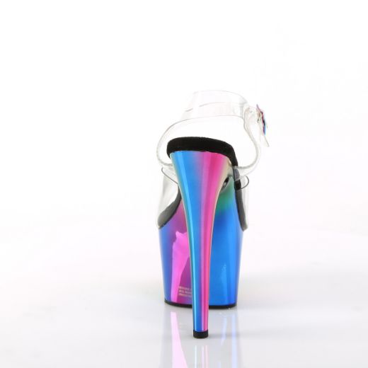 Product image of Pleaser ADORE-708RC Clear/Rainbow Chrome 7 inch (17.8 cm) Heel 2 3/4 inch (7 cm) Chrome Plated Platform Ankle Strap Sandal Shoes