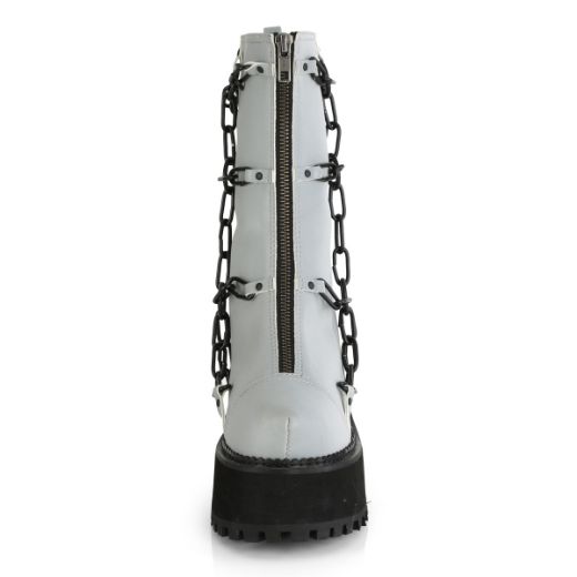 Product image of Demonia ASSAULT-66 Grey Reflective Vegan Faux Leather 4 3/4 inch (12.1 cm) Heel 2 1/4 inch (5.7 cm) Platform Ankle Boot Front Zip