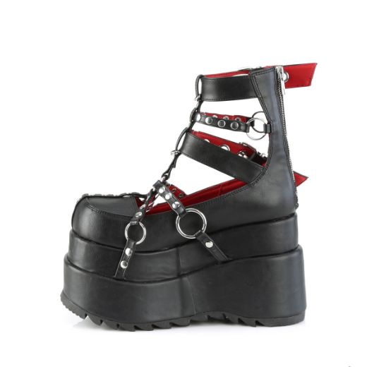 Product image of Demonia BEAR-28 Black Vegan Faux Leather 4 1/2 inch Tiered Platform Cage Bootie Back Metal Zip