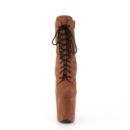 Product image of Pleaser FLAMINGO-1020FS Caramel Faux Suede/Caramel Faux Suede 8 Inch Heel 4 Inch PF Lace-Up Front Ankle Boot Side Zip