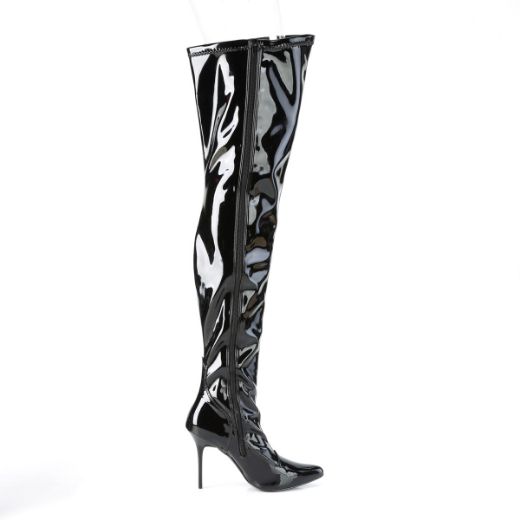Product image of Pleaser CLASSIQUE-3000 Black Stretch Patent 4 inch (10.2 cm) Heel Stretch Thigh Boot Side Zip Thigh High Boot
