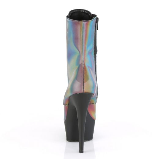 Product image of Pleaser DELIGHT-1020REFL Rainbow Reflective/Black Matte 6 inch (15.2 cm) Heel 1 3/4 inch (4.5 cm) Platform Lace-Up Front Ankle Boot Side Zip