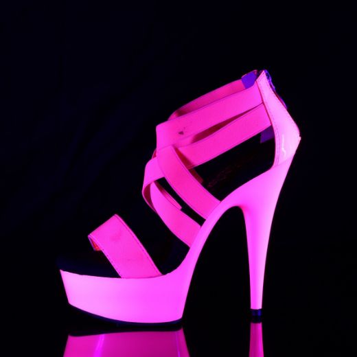 Product image of Pleaser DELIGHT-669UV Neon Hot Pink Elastic Band-Patent/Neon H P 6 inch (15.2 cm) Heel 1 3/4 inch (4.5 cm) Platform Blacklight (Uv) Reactive Criss Cross Sandal Back Zip Shoes