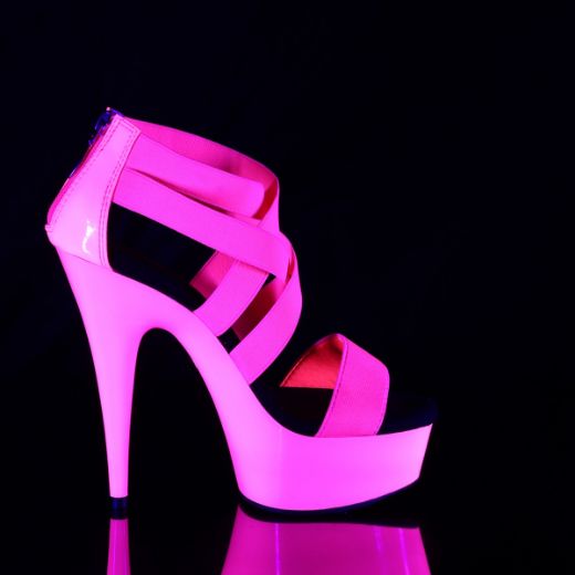 Product image of Pleaser DELIGHT-669UV Neon Hot Pink Elastic Band-Patent/Neon H P 6 inch (15.2 cm) Heel 1 3/4 inch (4.5 cm) Platform Blacklight (Uv) Reactive Criss Cross Sandal Back Zip Shoes