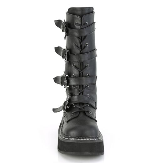 Product image of Demonia EMILY-322 Black Vegan Faux Leather 2 inch (5.1 cm) Platform Lace_Up Mid-Calf Boot With  4 Buckles Straps Back Zip