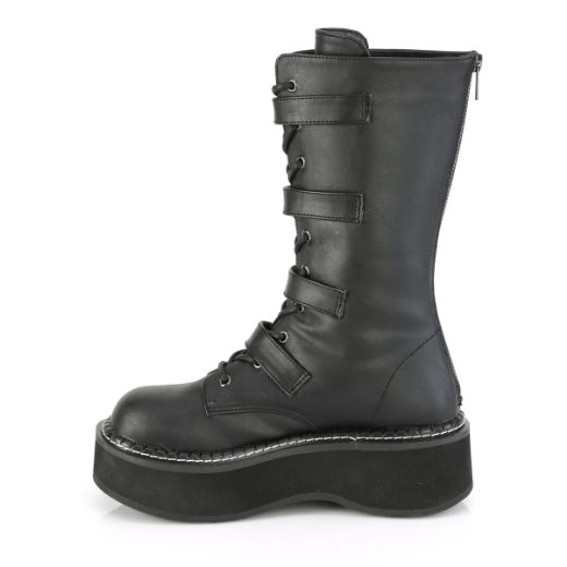 Product image of Demonia EMILY-322 Black Vegan Faux Leather 2 inch (5.1 cm) Platform Lace_Up Mid-Calf Boot With  4 Buckles Straps Back Zip