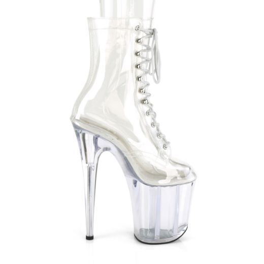 Product image of Pleaser FLAMINGO-1020C Clear/Clear 8 inch (20 cm) Heel 4 inch (10 cm) Platform Lace-Up Front Ankle Boot