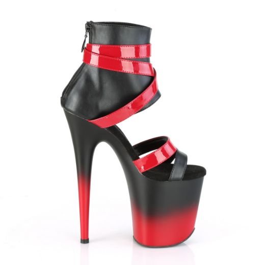 Product image of Pleaser FLAMINGO-800-15 Black Faux Leather-Red Patent/Black-Red Matte 8 inch (20 cm) Heel 4 inch (10 cm) Platform Two Tone Bootie Sandal Back Zip Shoes