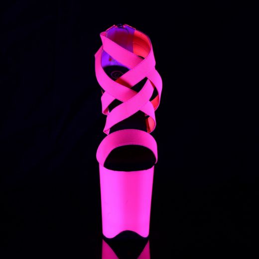 Product image of Pleaser FLAMINGO-869UV Neon Hot Pink Elastic Band-Patent/Neon Hot Pink 8 inch (20 cm) Heel 4 inch (10 cm) Platform Blacklight (Uv) Reactive Criss Cross Sandal Back Zip Shoes