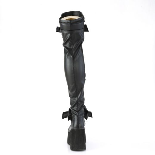 Product image of Demonia KERA-303 Black Stretch Vegan Faux Leather 4 1/2 inch Wedge Platform Lace-Up Stretch Thigh Boot Side Zip