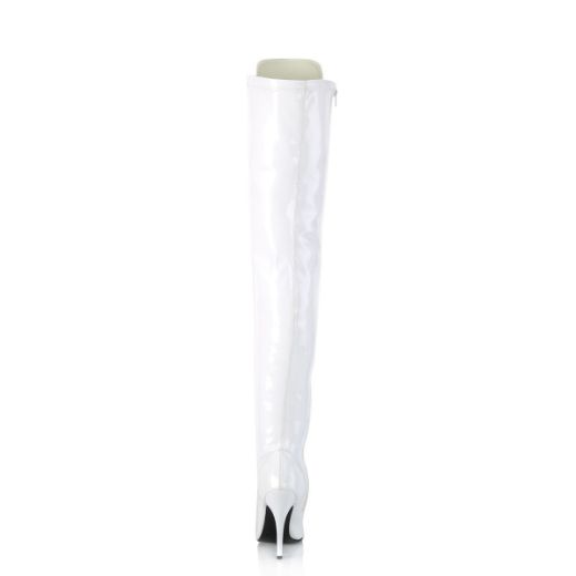 Product image of Pleaser SEDUCE-3024 White Patent 5 inch (12.7 cm) Heel D-Ring Stretch Thigh Boot Side Zip Thigh High Boot