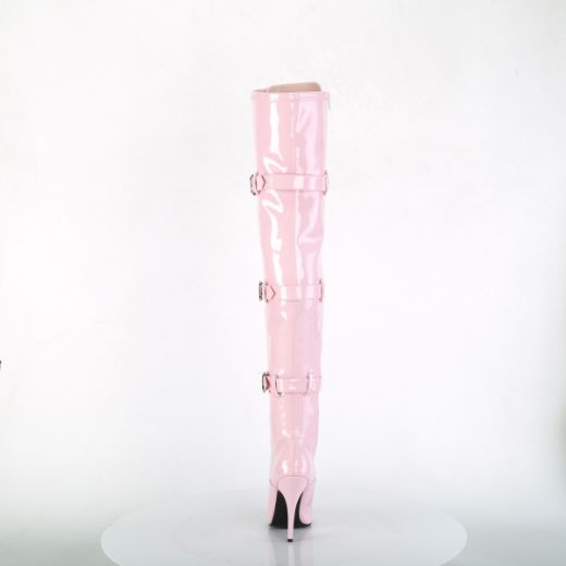 Product image of Pleaser SEDUCE-3028 Baby Pink Stretch Patent 5 inch (12.7 cm) Heel Lace-Up Triple Buckles Straps Thigh Boot Side Zip Thigh High Boot