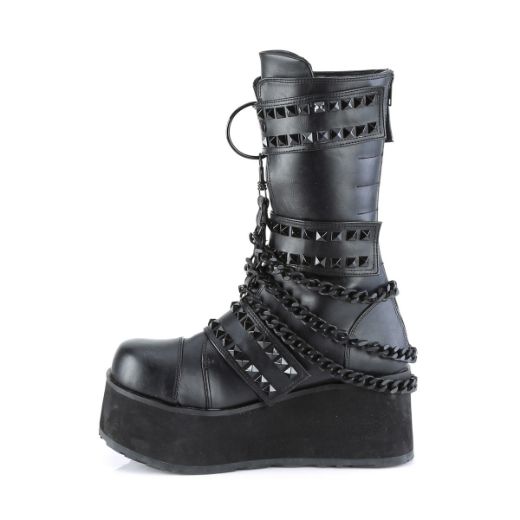 Product image of Demonia TRASHVILLE-138 Black Vegan Faux Leather 3 1/4 inch (8.3 cm) Platform 3 Hook And Loop Straps Mid-Calf Boot Back Zip