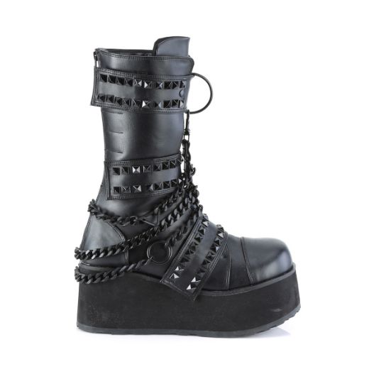 Product image of Demonia TRASHVILLE-138 Black Vegan Faux Leather 3 1/4 inch (8.3 cm) Platform 3 Hook And Loop Straps Mid-Calf Boot Back Zip