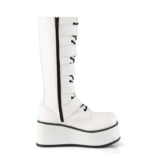 Product image of Demonia TRASHVILLE-518 White Vegan Faux Leather 3 1/4 inch Platform Lace-Up Knee High Boots Side Zip