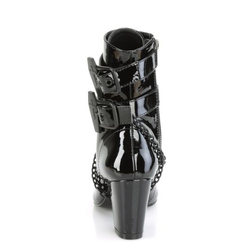 Product image of Demonia VIVIKA-128 Black Patent 3 inch (7.6 cm) Block Heel Round Toe D-Ring Lace-Up Ankle Boot Size Zip