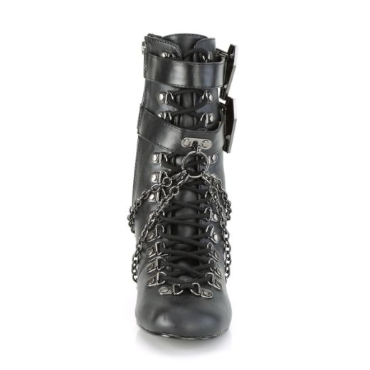 Product image of Demonia VIVIKA-128 Black Vegan Faux Leather 3 inch (7.6 cm) Block Heel Round Toe D-Ring Lace-Up Ankle Boot Size Zip