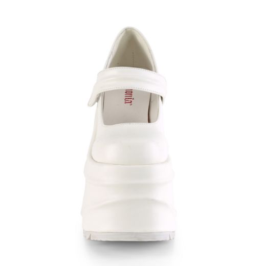 Product image of Demonia WAVE-32 White Vegan Faux Leather 6 inch (15.2 cm) Wedge Platform Maryjane