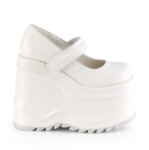 Product image of Demonia WAVE-32 White Vegan Faux Leather 6 inch (15.2 cm) Wedge Platform Maryjane